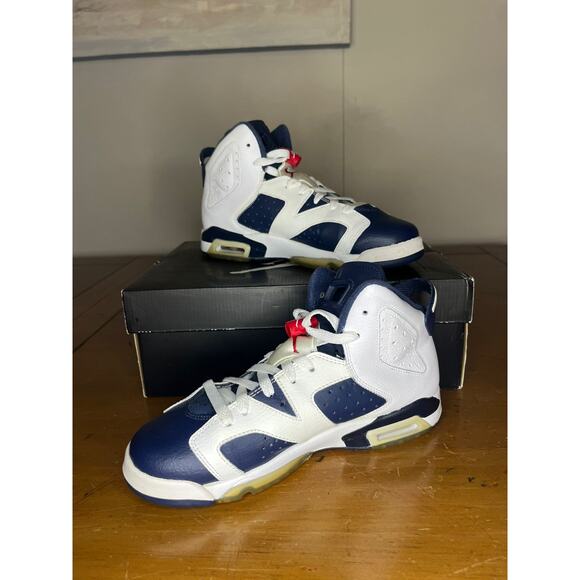 Air Jordan 6 Retro Olympic White/Midnight -Navy Varsity RedSize 6.5 With OG BOX - Picture 2 of 5